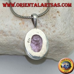 Silver pendant with oval faceted natural amethyst and smooth frame with rigid hook