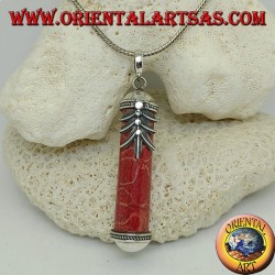 Colgante de plata de cilindro de madrepora roja (coral) con adornos y hoja de palma