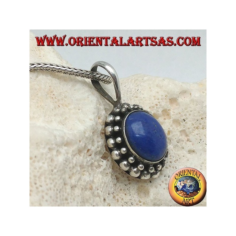 Pendentif en argent avec lapis-lazuli ovale entouré de deux tours de sphères