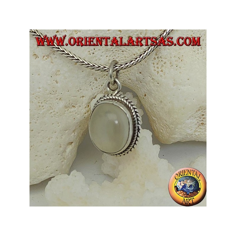Ciondolo in argento con pietra di luna ovale contornata da intrecci sottili