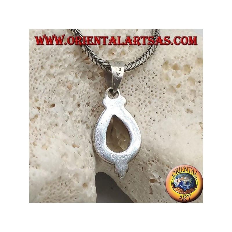 Silver pendant with natural yellow drop topaz surrounded by intertwining and balls