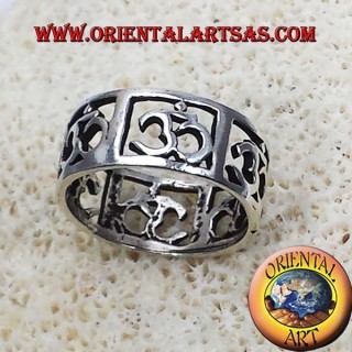 Anillo Om Calado a Cuadros Plata 925 - Joyería Espiritual Oriental Art