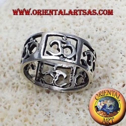 Openwork Om Square Band Ring 925 Silver - Spiritual Jewelry Oriental Art