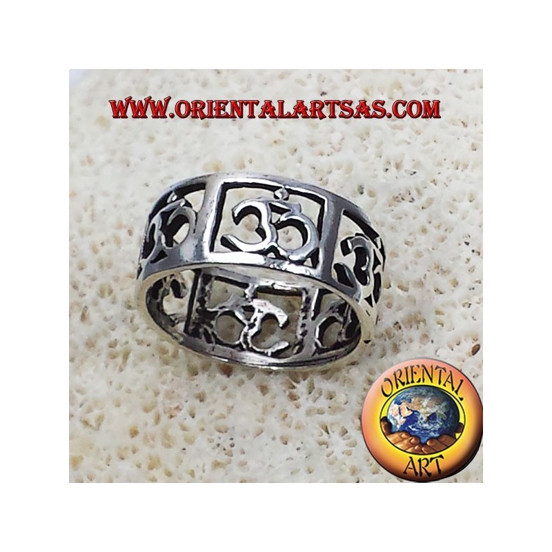 Openwork Om Square Band Ring 925 Silver - Spiritual Jewelry Oriental Art