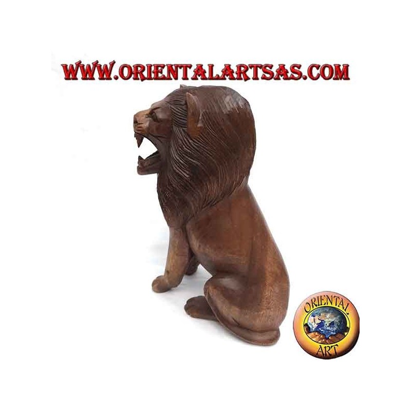 Lion sculpture seated in 30 cm Suar wood carved by hand in a single block