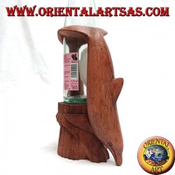 Bottle holder with sculpture of two dolphins in Suar wood acrobatics