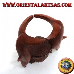 Bottle holder with sculpture of two dolphins in Suar wood acrobatics