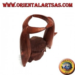 Bottle holder with sculpture of two dolphins in Suar wood acrobatics