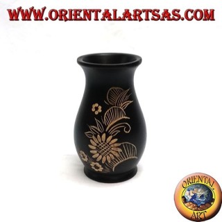 Vaso portafiori in legno di mogano con incisioni floreali da 15 cm