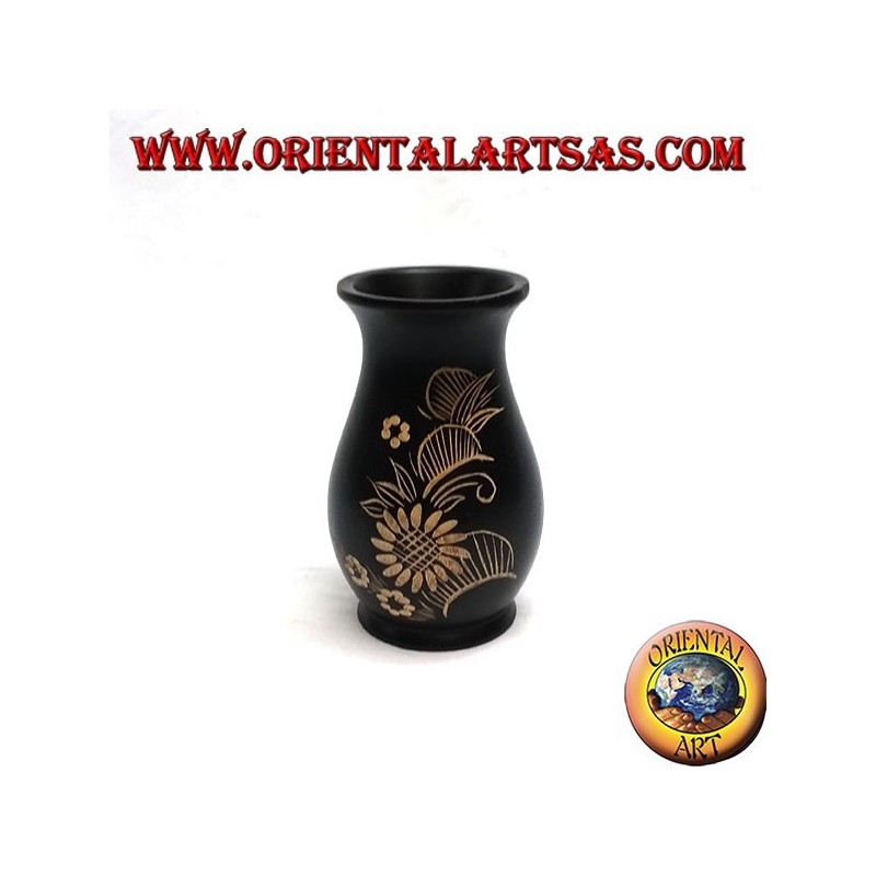 Mahagoni Blumenvase mit 15 cm floralen Gravuren