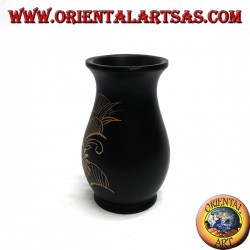 Vase à fleurs en acajou avec gravures florales de 15 cm
