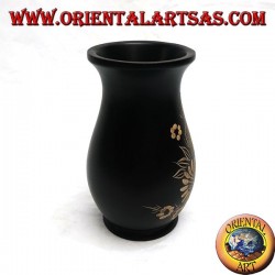 Vase à fleurs en acajou avec gravures florales de 15 cm