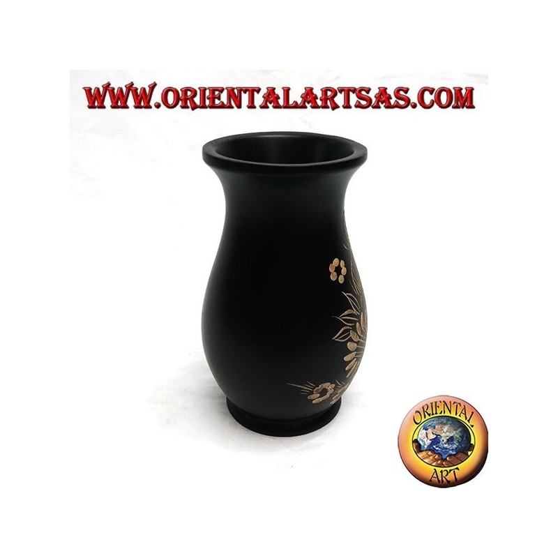 Mahagoni Blumenvase mit 15 cm floralen Gravuren