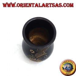 Florero de caoba con grabados florales de 15 cm.