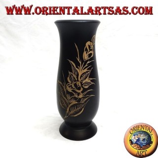 Vase à fleurs en acajou avec incisions florales 20 cm (étroit)