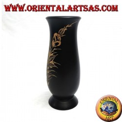 Mahogany flower vase with floral incisions 20 cm (narrow)