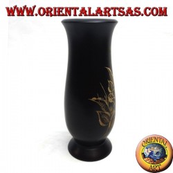 Vase à fleurs en acajou avec incisions florales 20 cm (étroit)