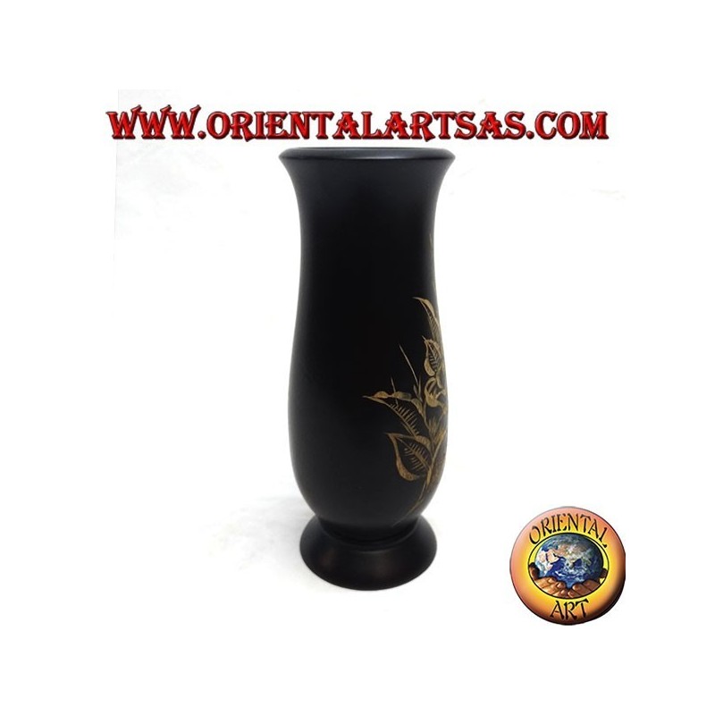 Vaso portafiori in legno di mogano con incisioni floreali da 20 cm (stretto)