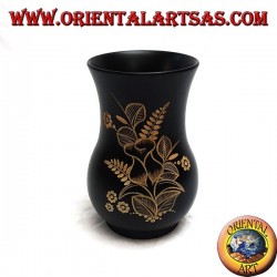 Vase à fleurs en acajou avec incisions florales 20 cm (large)