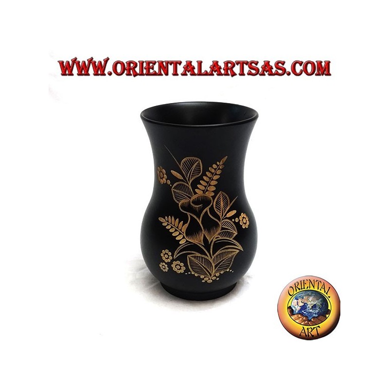 Vaso portafiori in legno di mogano con incisioni floreali da 20 cm (largo)