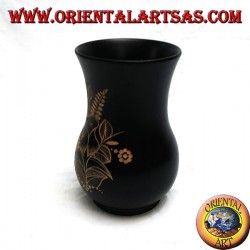 Vase à fleurs en acajou avec incisions florales 20 cm (large)