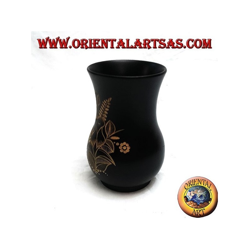 Mahogany flower vase with floral incisions 20 cm (wide)
