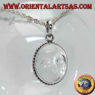 Colgante de plata con sol ahuecado en cristal de roca y borde decorado con puntos