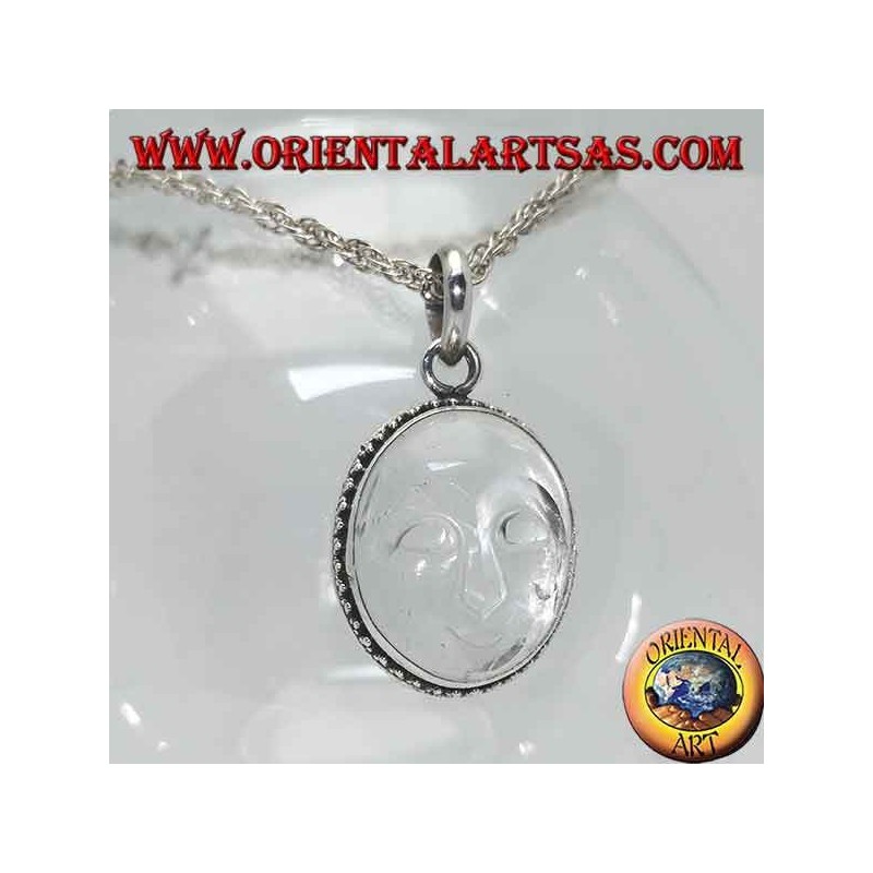 Silver pendant with sun hollowed out of rock crystal and border decorated with dots