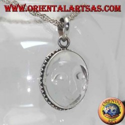 Pendentif en argent avec soleil évidé en cristal de roche et bordure ornée de points