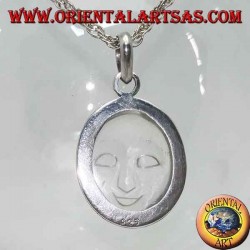 Colgante de plata con sol ahuecado en cristal de roca y borde decorado con puntos