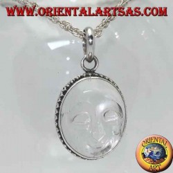 Colgante de plata con sol ahuecado en cristal de roca y borde decorado con puntos