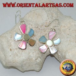 Boucles d'oreilles en argent en forme d'étoile de mer avec nacre multicolore