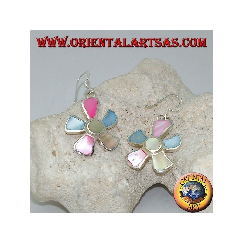 Pendientes de plata en forma de estrella de mar con nácar multicolor