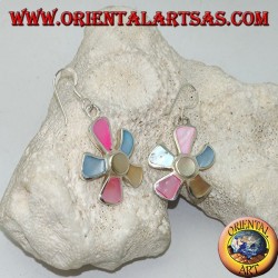 Starfish-shaped silver earrings with multicolor mother of pearl