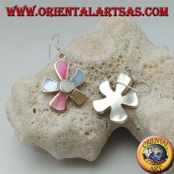 Starfish-shaped silver earrings with multicolor mother of pearl
