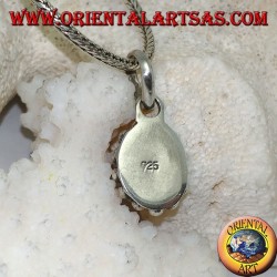 Pendentif en argent avec topaze bleue naturelle ovale et facettée entourée de rangées de petites et grandes boules