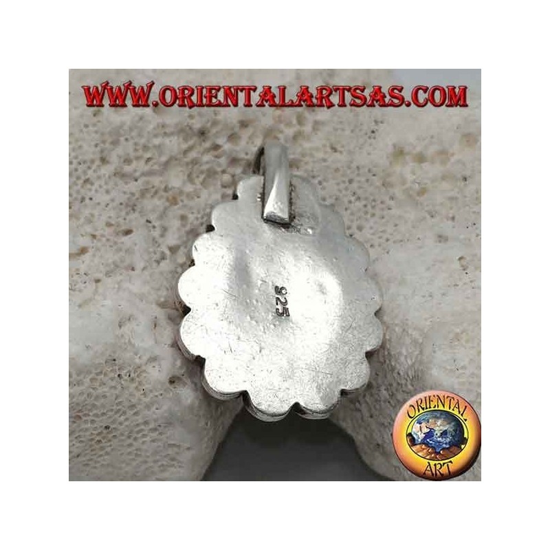 Ciondolo in argento tibetano con Turchese naturale a goccia e 14 coralli naturali da Ø 4mm.