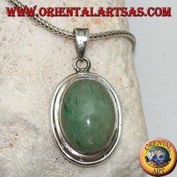Silver pendant with oval cabochon aventurine on double smooth disc