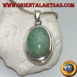 Pendentif en argent avec cabochon ovale aventurine sur double disque lisse