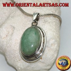 Silver pendant with oval cabochon aventurine on double smooth disc