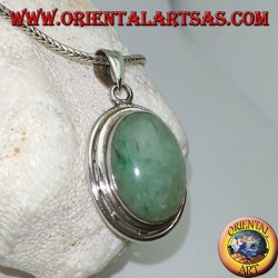Silver pendant with oval cabochon aventurine on double smooth disc