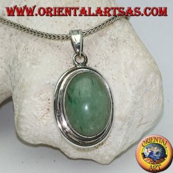 Silver pendant with oval cabochon aventurine on double smooth disc