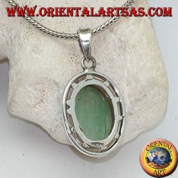 Colgante de plata con cabujón oval aventurina en doble disco liso