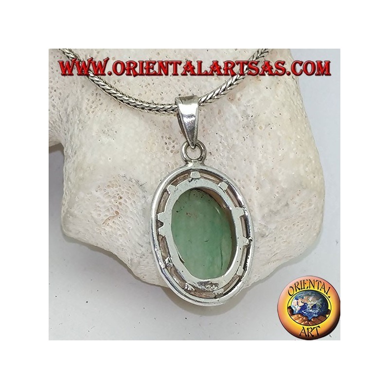 Colgante de plata con cabujón oval aventurina en doble disco liso