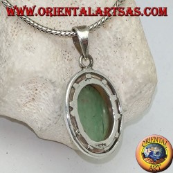 Pendentif en argent avec cabochon ovale aventurine sur double disque lisse