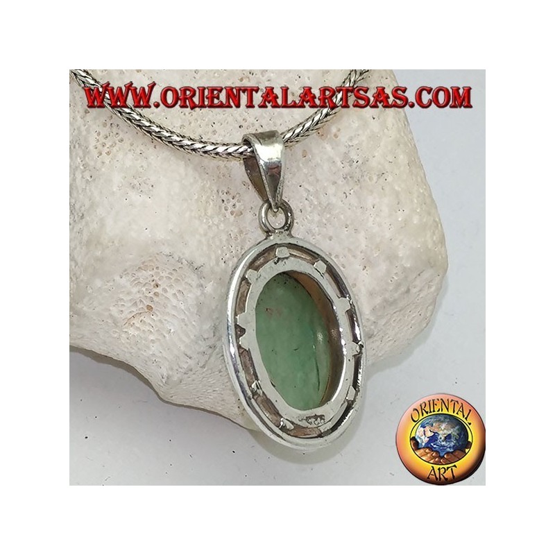 Silberanhänger mit ovalem Cabochon-Aventurin auf doppelter glatter Scheibe