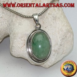 Silver pendant with oval cabochon aventurine on double smooth disc
