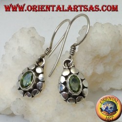 Boucles d'oreilles en argent avec péridot ovale naturel entouré de disques