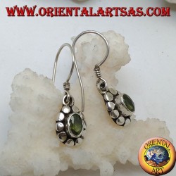 Boucles d'oreilles en argent avec péridot ovale naturel entouré de disques