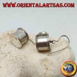 Cylinder silver earrings with inverted garnet drop with double spiral on the sides